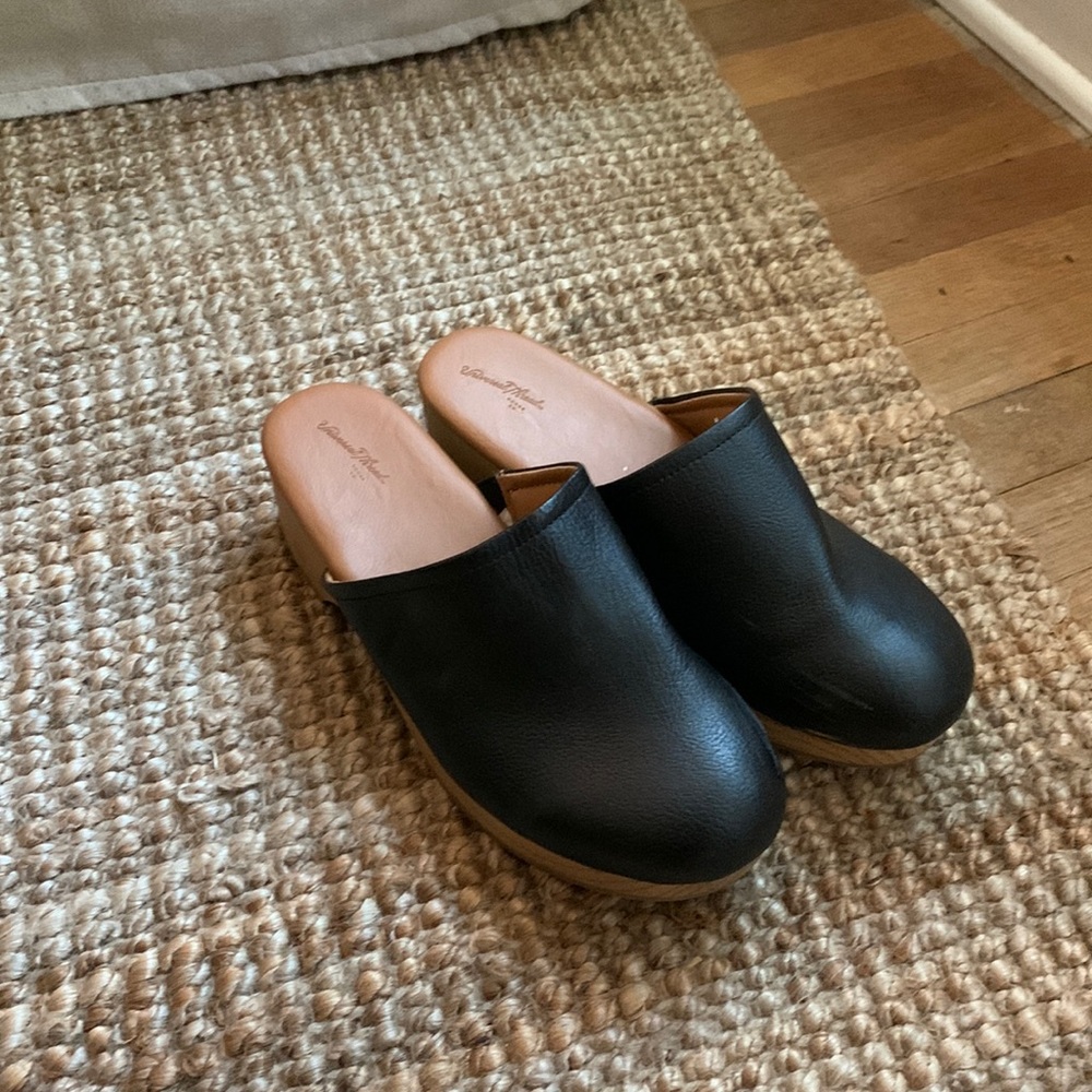 Black Leather Clogs